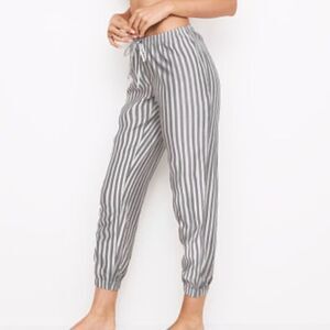 Victoria’s Secret Grey & White Striped Tapered Flannel Pajama Bottoms Sleepwear